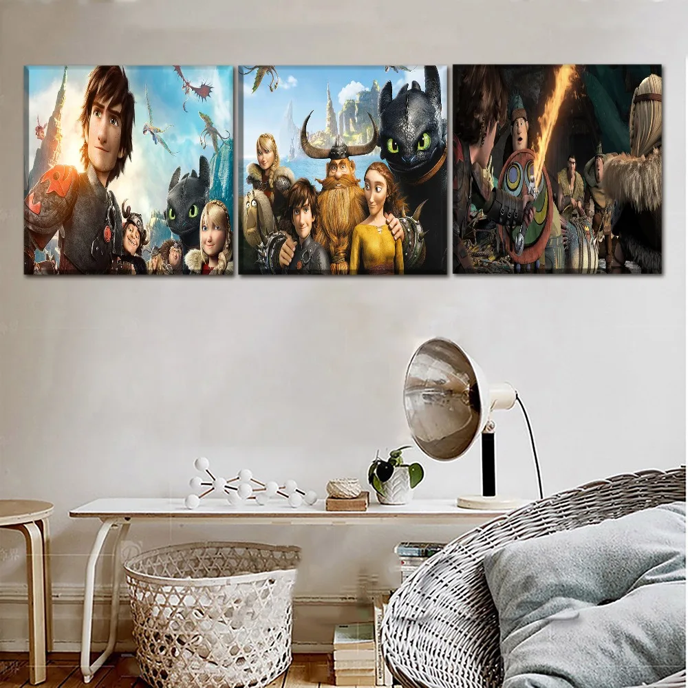 

Wall Art HD Printed Picture Decor Framework 1Pieces/3Pcs Home Decor Movie How To Train Your Dragon 2 Role Poster Canvas Painting