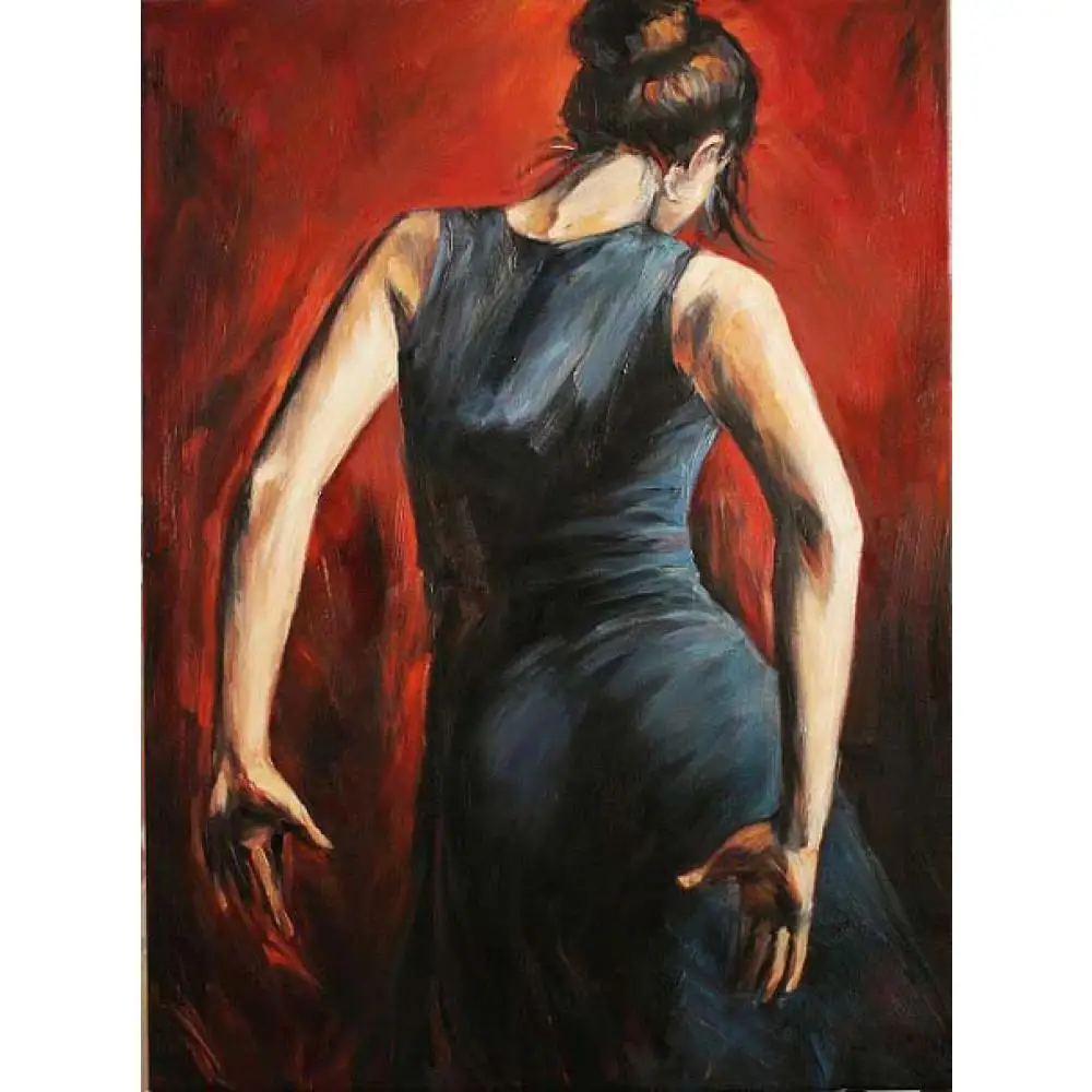 

Figure oil paintings Spanish flamenco dancers tango black and blue dress handmade canvas art for bedroom High quality