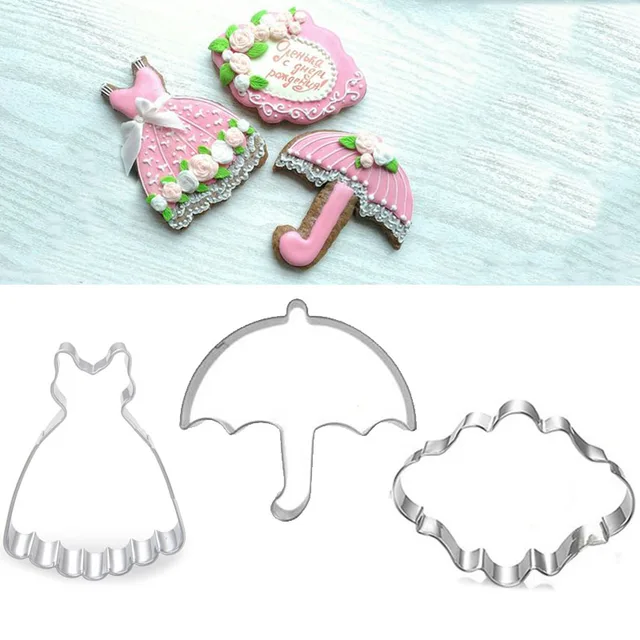 3pcs Patisserie Reposteria Cookie Cutters Princess Dress Umbrella 3pcs Patisserie Reposteria Cookie Cutters Princess Dress Umbrella Fondant Cake Decor Tool Pastry Cupcake Paste Biscuit Mold