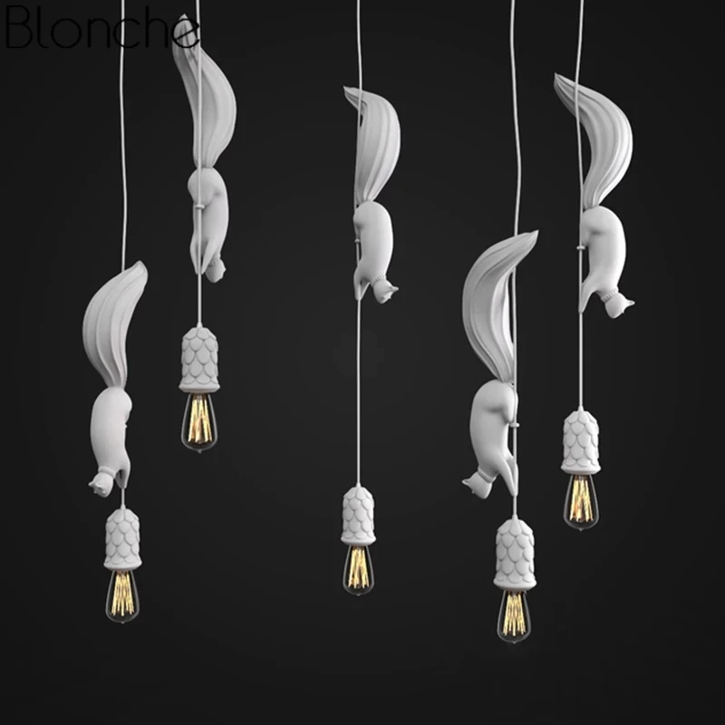 

Nordic Resin Squirrel Led Pendant Lights Modern Industrial Hanging Animal Lamp for Children's Room Kitchen Loft Decor Fixtures