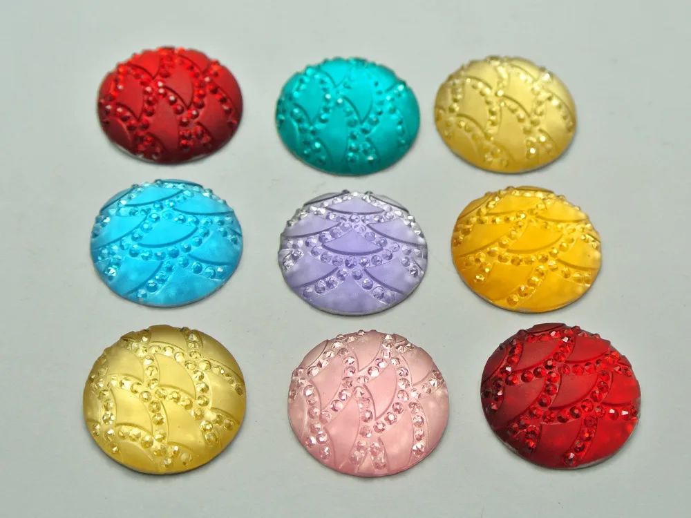 50 Mixed Color Flatback Resin Round Dotted Cabochon Rhinestone Gem 19mm
