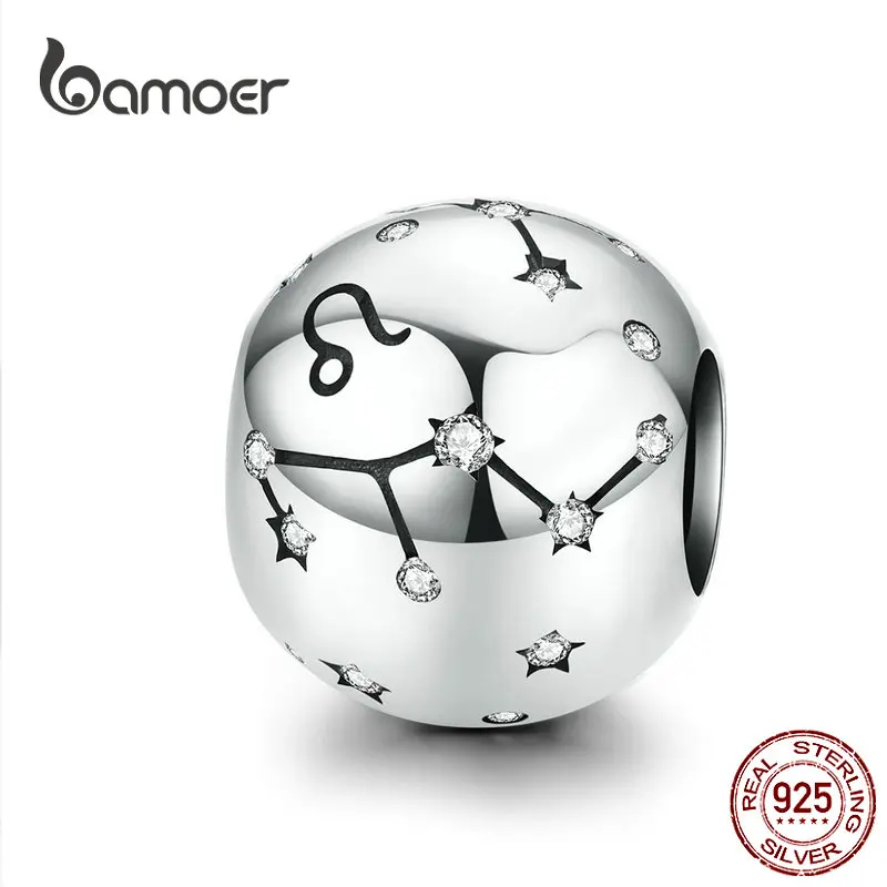 BAMOER 12 Созвездие зодиака круглые металлические бусины для женщин браслет Сияющий CZ Шарм Подходит серебряный 925 браслет SCC1218 - Цвет: Leo -5