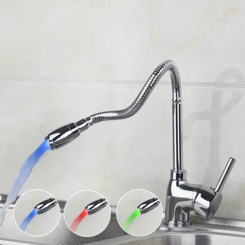 Torayvino Modern LED Kitchen Sink Faucet Single Handle Hole Mixer Tap Hot Cold Water Faucet