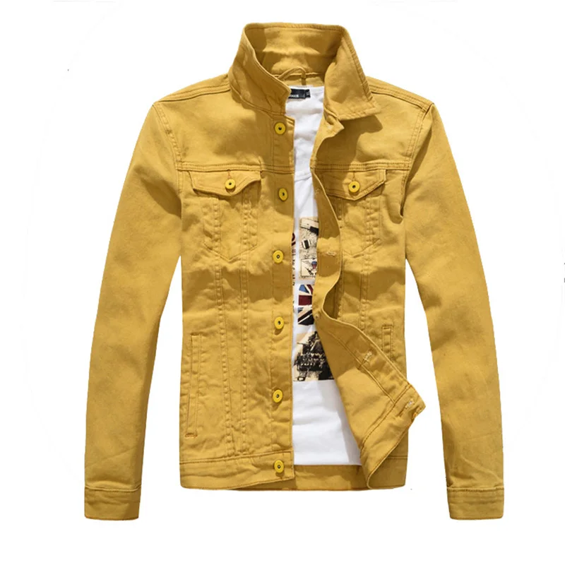 

Yellow Men Denim Jacket High Quality Fashion Jeans Jackets Slim Fit Casual Streetwear Vintage Mens Jean Clothing Plus Size M-3XL