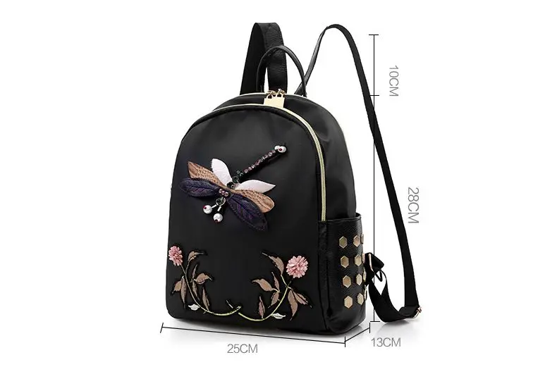 Популярные модные рюкзаки с вышивкой стрекозы, женские нейлоновые школьные сумки для девочек-подростков, функциональный дорожный женский рюкзак KL255