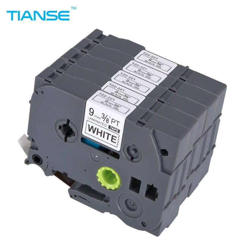 TIANSE 5 قطع TZe-221 9 ملليمتر الأسود على الأبيض TZe221 TZ221 تزي 221 الشريط tz لأخيه p اللمس التسمية صانع طابعة 3/8 \