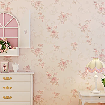 

European Style Pastoral Flowers Non-woven Wallpaper Roll Pink Beige Warm Living Room Bedroom Wallpaper Floral Papel De Parede 3D