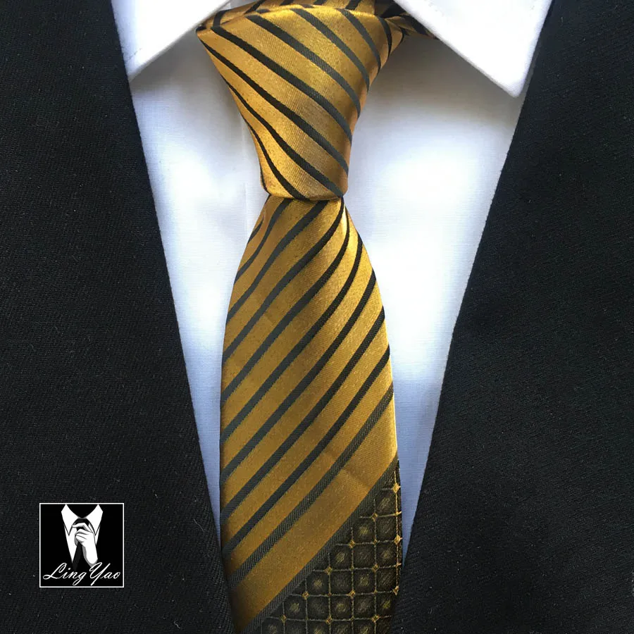

2014 stylish color tie unique Skinny tie groom wedding gravata golden stripes checks dots corbata Woven handmade