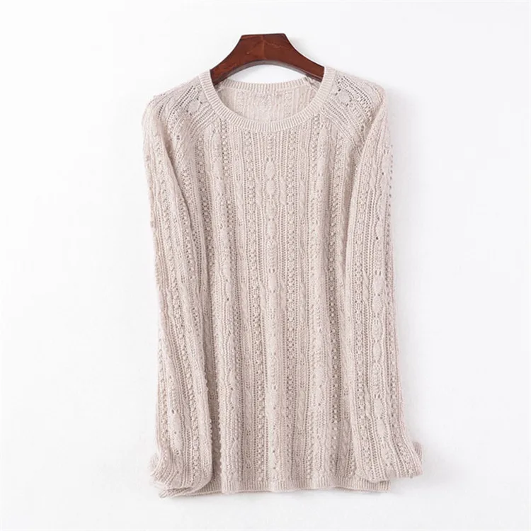  top grade pure cashmere solid knit women fashion hollow out Oneck pullover sweater M-L retail whole