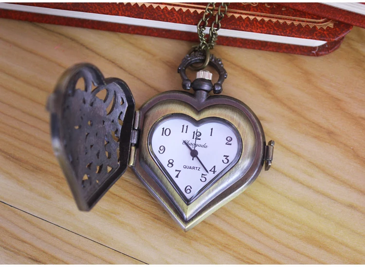 Любовь флип моллюск открытый карманные часы Леди Творческий девушка сердце кулон цепочки и ожерелья ретро часы женские часы