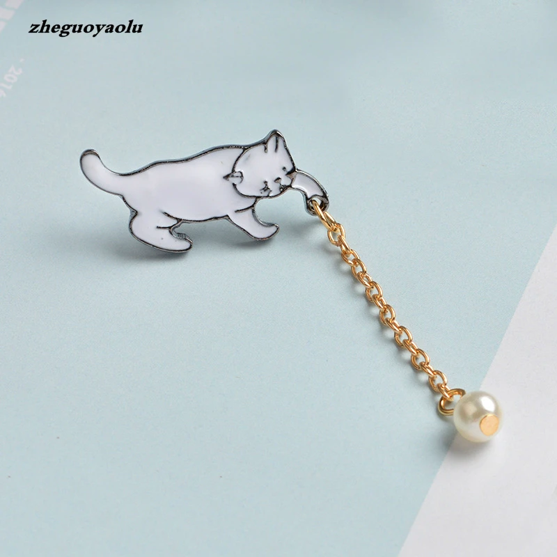 

Creative Cute Little White Pearl Cat Brooch Pins Chic Fashion Jewelry Bijoux Brooch Women Best Gift Wholesale Pins And Brooches