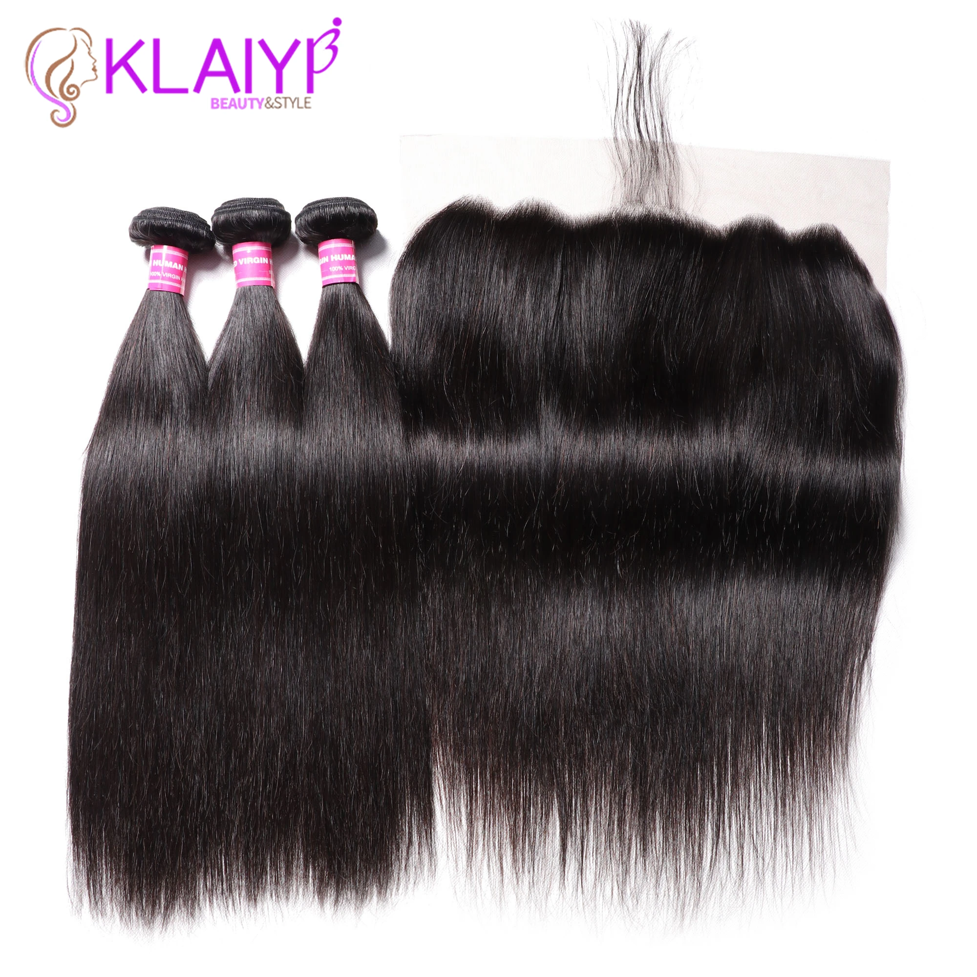 

Klaiyi Remy Hair 13*6 Lace Frontal Closure With Bundles Straight Brazilian Human Hair With Frontal Closure Baby Hair Free Part