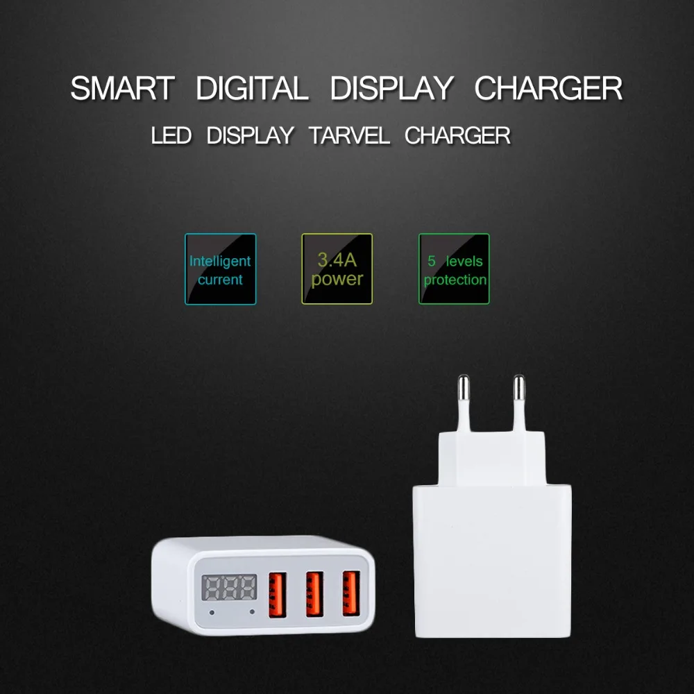 USB зарядное устройство 15 Вт 3 порта+ светодиодный дисплей Портативный 3.4A ЕС США штекер телефон зарядное устройство s Быстрая зарядка usb дорожный адаптер для iPhone X 8
