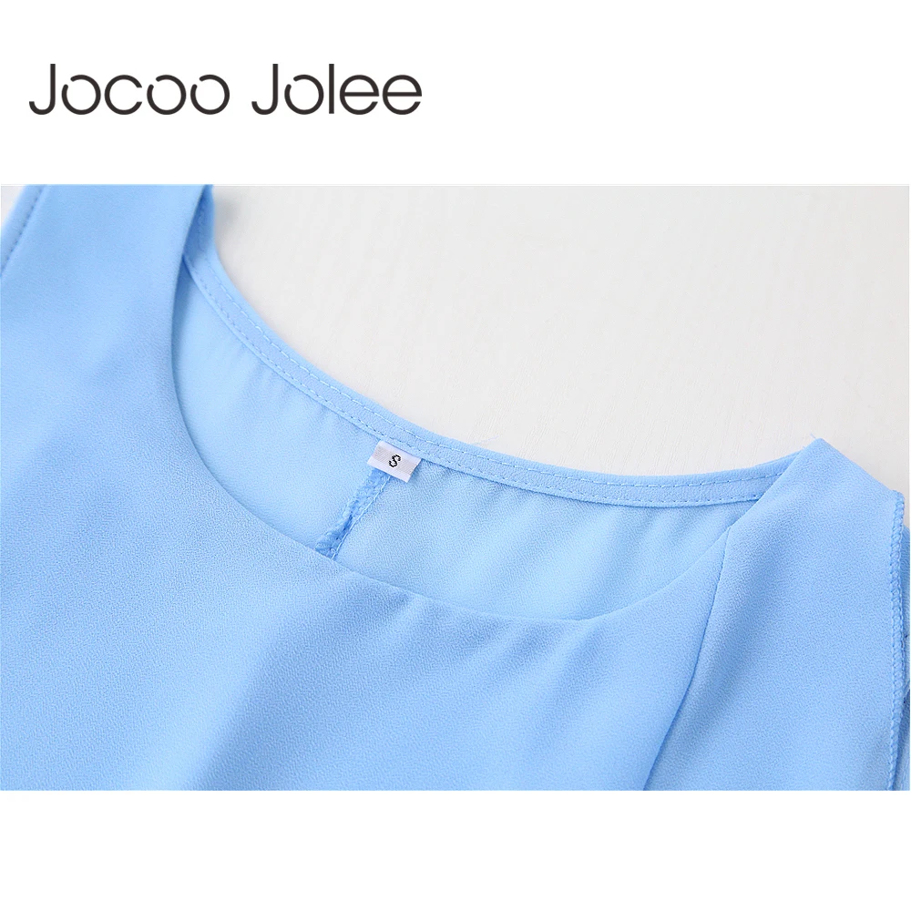 Jocoo Jolee عارضة الشيفون رداء علوي من دون أكمام للنساء قمم بلون مكتب سيدة Wearings مع الجبهة الأزياء الكشكشة تصميم 2018 ربيع جديد