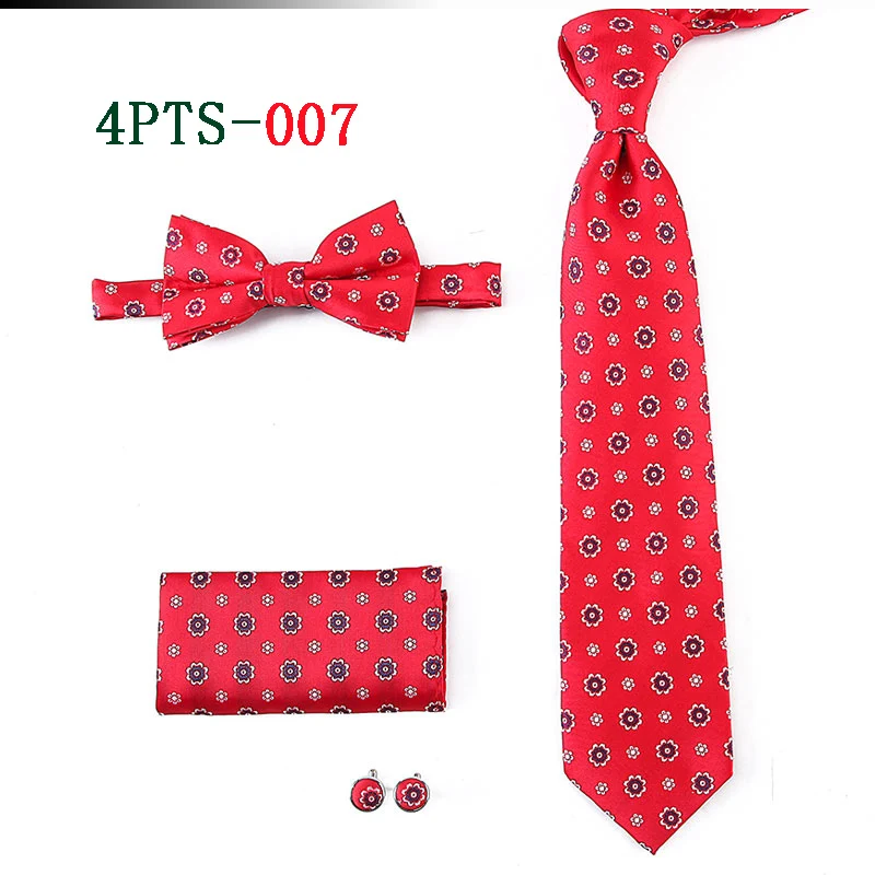 HOT 7.5cm Men Neck Tie Striped Paisley Necktie Bow Handkerchief Cufflinks Set Men's Party Wedding Pocket Square Bowtie Tie Sets