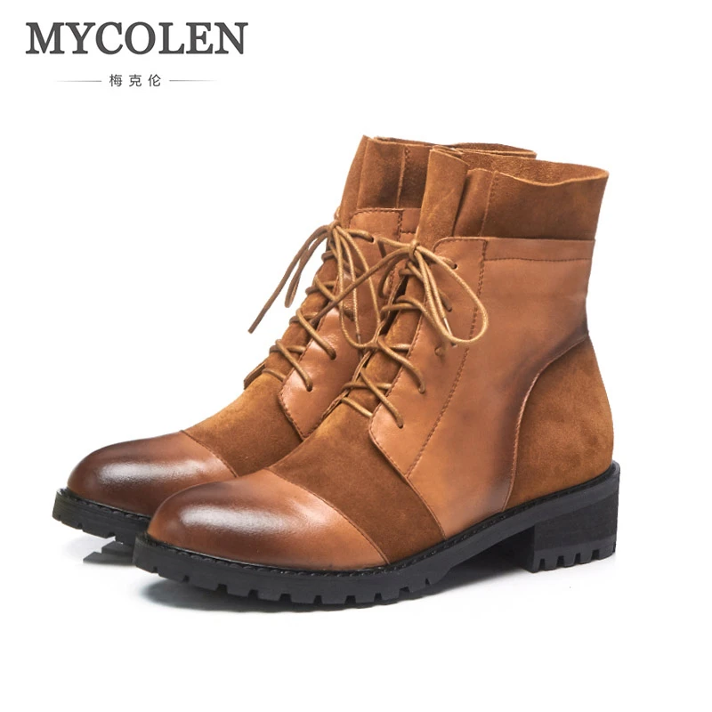

MYCOLEN Genuine Leather Women Boots Winter Warm Shoes Feminina Female Motorcycle Ankle Fashion Boots Women Botas Mujer