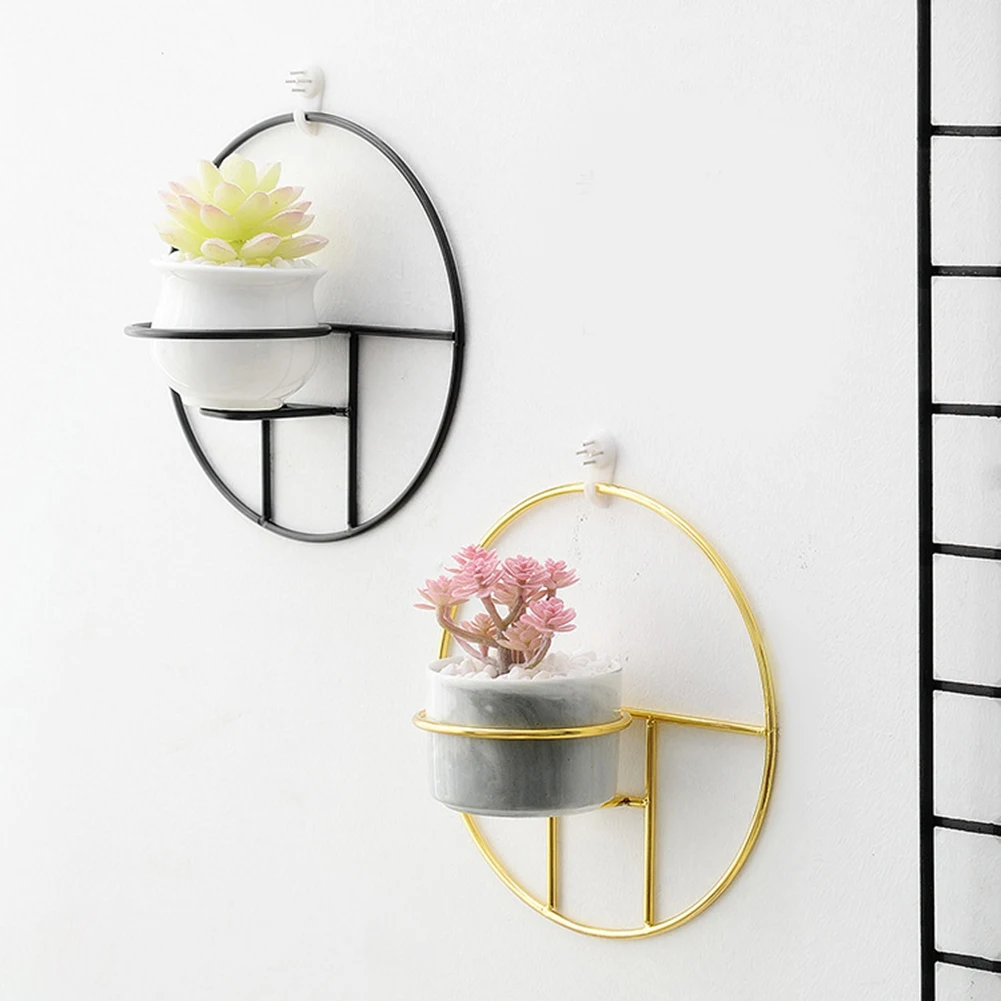 

Ceramic Flowerpot Wall Mounted Succulent Plant Pots with Wire Frame for Home Office MYDING