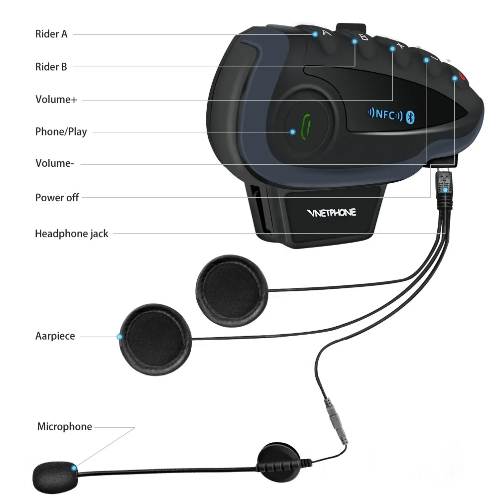 Vnetphone 1200m шлем гарнитура мотоциклетная Интерком Мото Bluetooth интерфон FM 5 человек