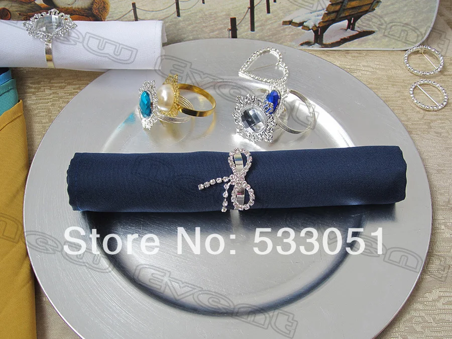 50x50cm Navy Blue Polyester Plain Napkin With Butterfly Rhinestone Napkin Rings For Weddings