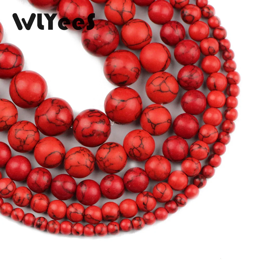 

WLYeeS Factory price Red synthetic bead Natural stone 4 6 8 10 12mm Round Loose bead for jewelry Necklace Accessories Making DIY