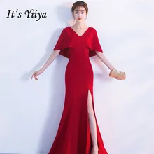 Вечернее платье Молния назад V-образным вырезом с короткими рукавами It's Yiiya, Бальные платья Элегантный Белый черный, Пром платья Длиной до пола Труба,C186, лето