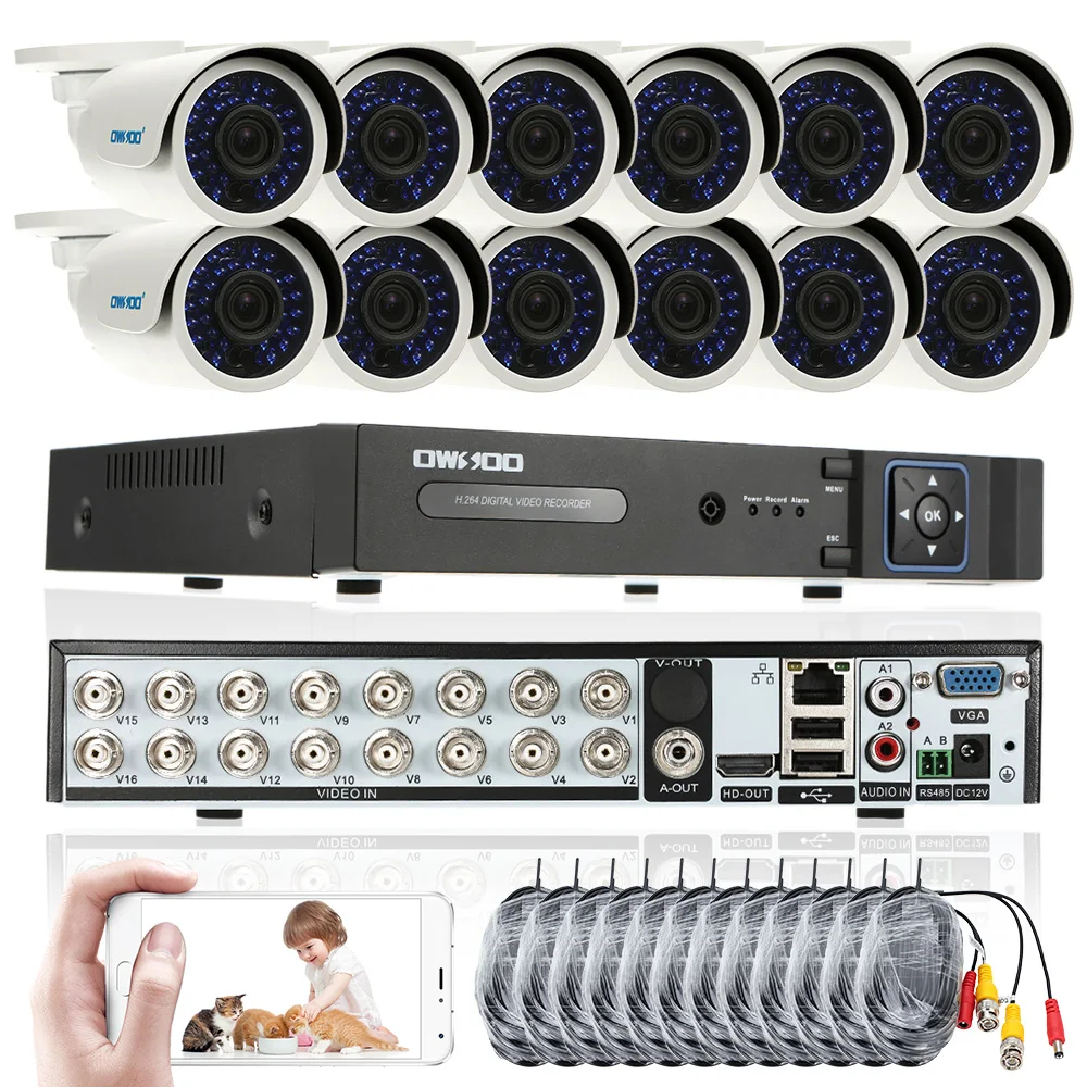 OWSOO Full 720 P 16CH AHD DVR 12 шт. 1500TVL система безопасности камеры 720 P инфракрасная камера системы безопасности наружное ONVIF устройство цифровой видеозаписи рекордер евро шток