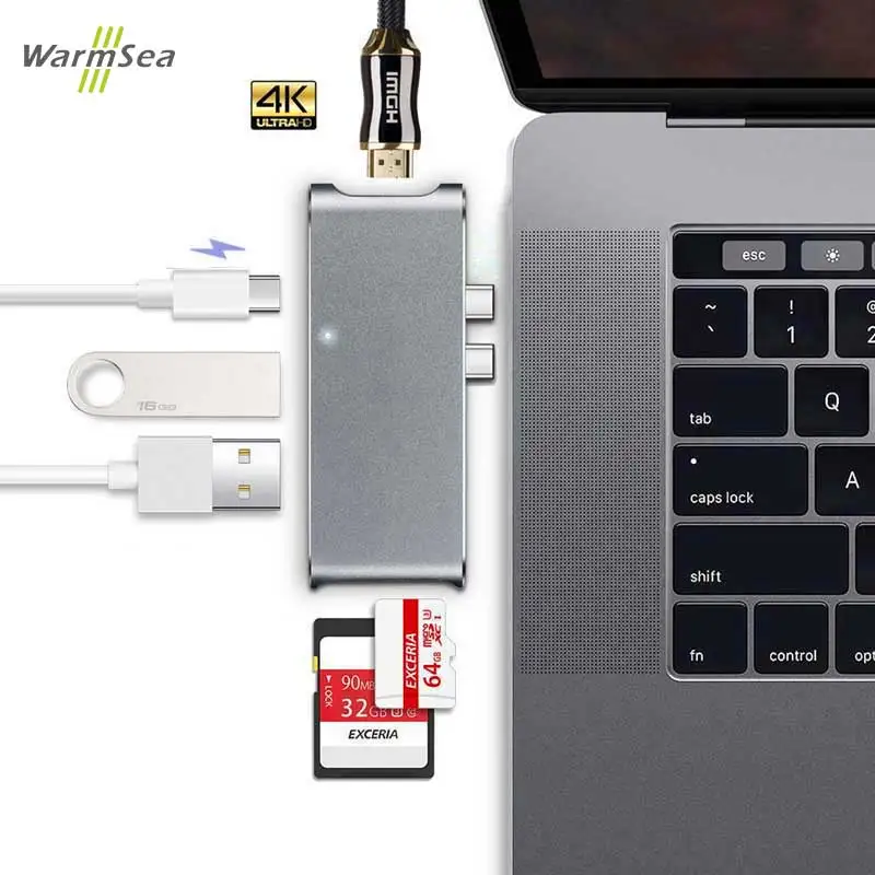 Тип USB c концентратор к HDMI 4 К C адаптер Ключ док станции Thunderbolt 3 комбинированные с