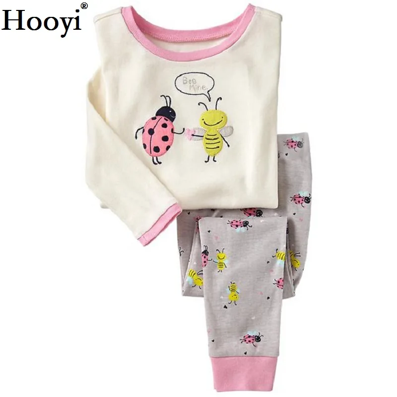 Комплекты одежды для девочек с изображением божьей коровки хлопковые пижамы с вышивкой для маленьких девочек детская одежда для сна с принтом Пижама с футболкой с рисунком+ штаны, комплект из 2 предметов