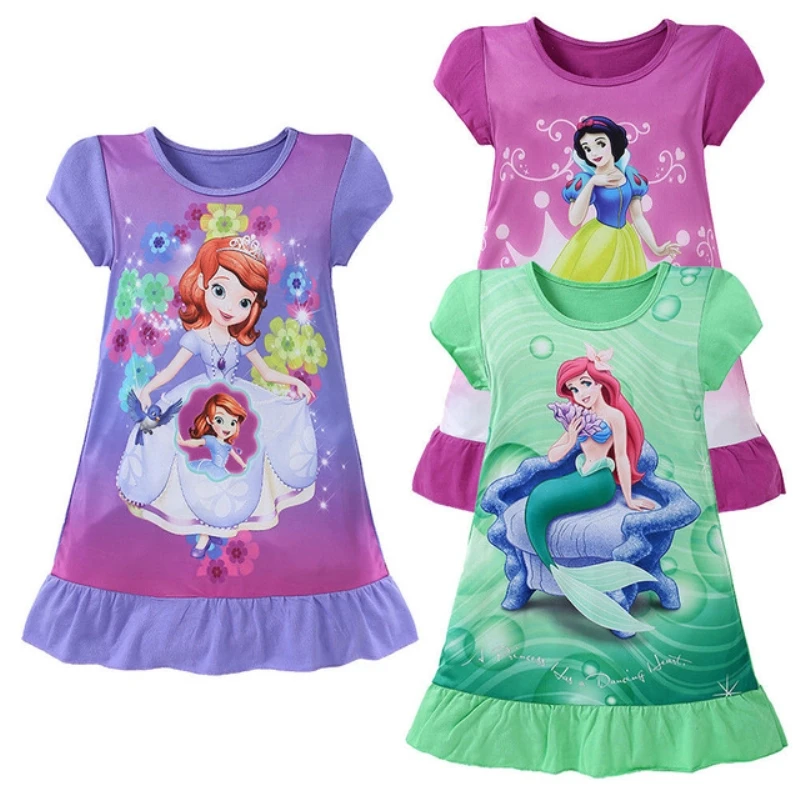 2016 Baby Girls Dress Snow Cartoon O-neck Pink Children Costume Dresses Printed Cute Short Sleeve Dresses For Girls clothing