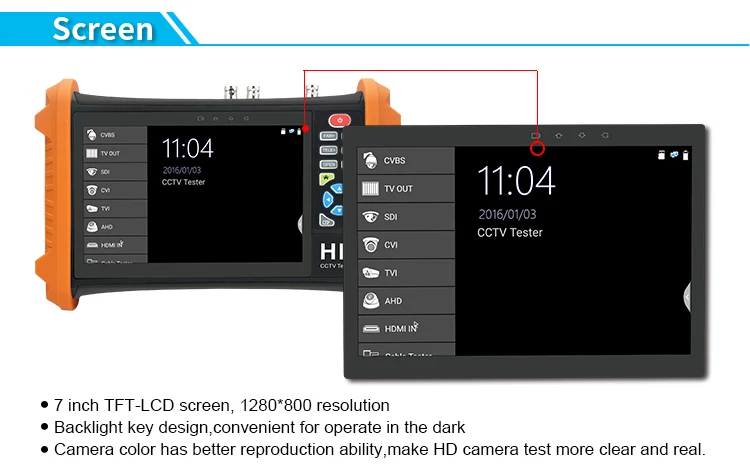 CCTV тестер HD-3600ADH 7 "CVBS TVI CVI AHD HDMI in/out Подсветка клавиатуры CCTV тестер 8MP TVI, 8MP CVI, 5MP AHD и SDI/2MP
