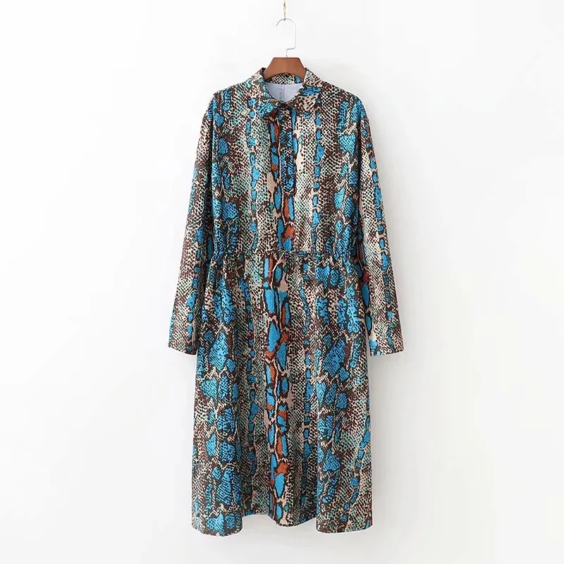 

Women Snake Print Dress 2019 Spring Luxury Chic Long Sleeve Midi Dresses Female Sexy Party Robe Vestidos