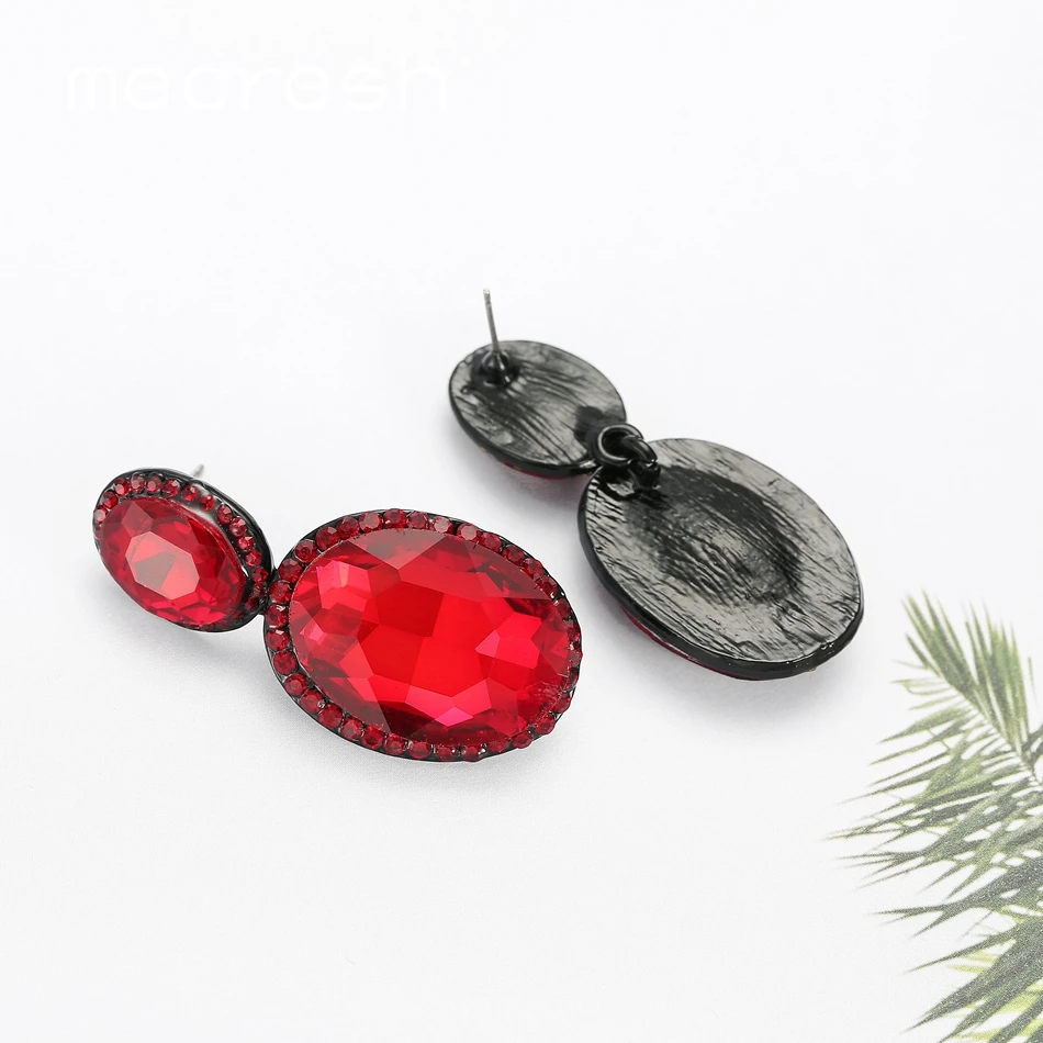 Женские серьги подвески с крупными кристаллами mecrush красные черные синие