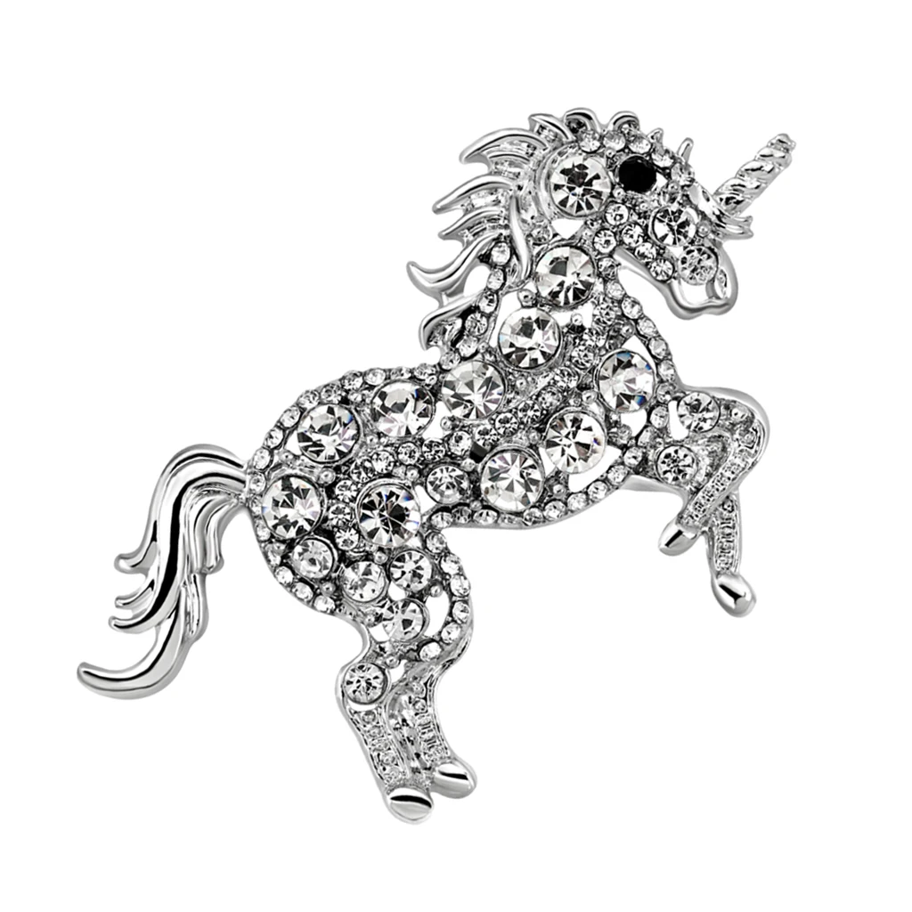 Hot Sa;e Vintage Rhinestone Unicorn Brooches Pins Animal Jewelry Costume Horse Shaped Badge For Coat Bags Clothing Ornament