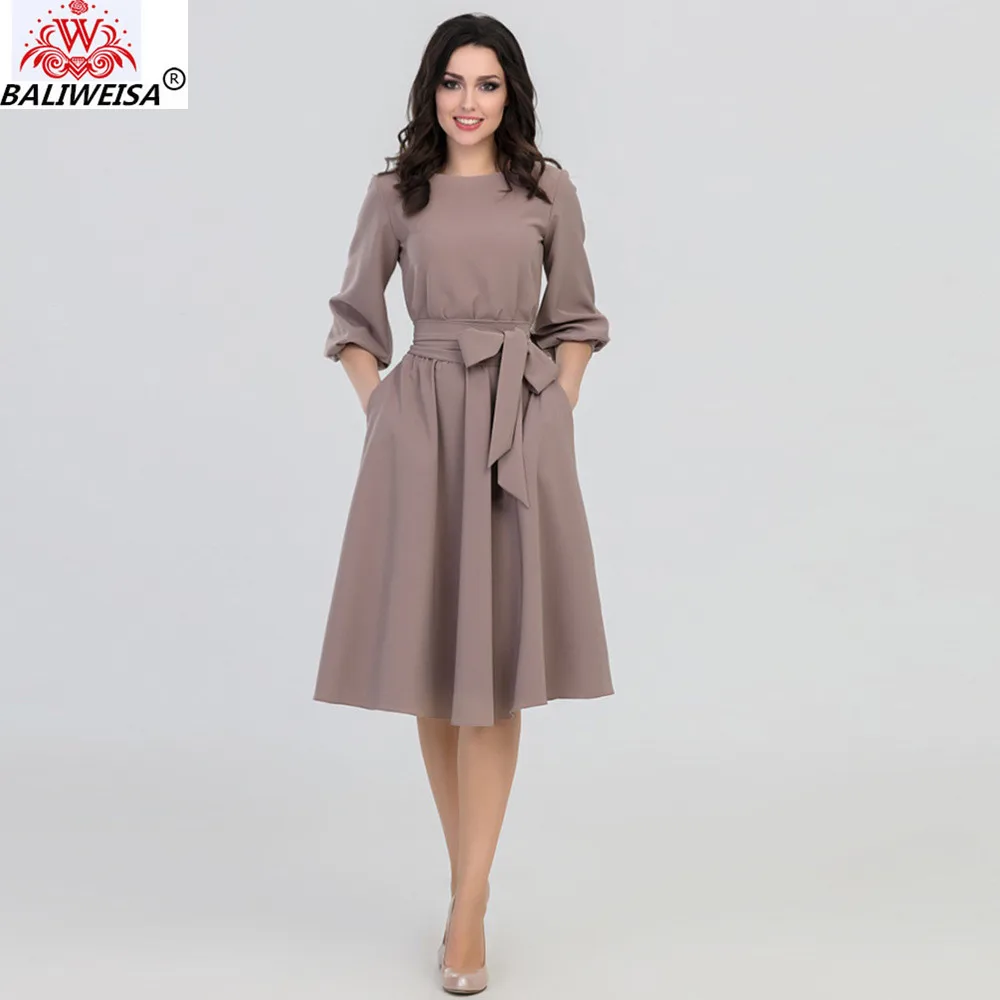 

BALIWEISA Women Autumn O-Neck Dress 2019 Summer Women's Elegant Vintage Bohemian Beach Dresses Casual Loose Dresses Vestidos