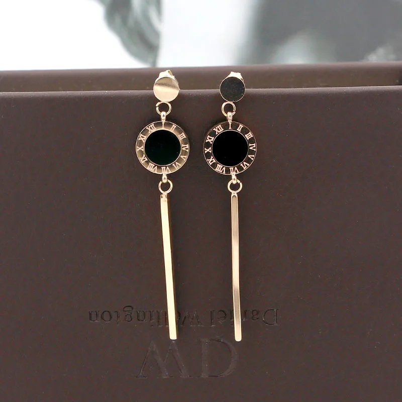 

Classic design Black White Shell long Square earrings Titanium Steel rose gold color Women Elegant shell drop Earrings