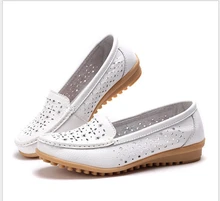 Spring Summer Genuine Leather Oxfords Sole Round Toe Women Flat Shoes Leisure Lady Casual Shoes Hollow out Women’s Loafers 4 Col