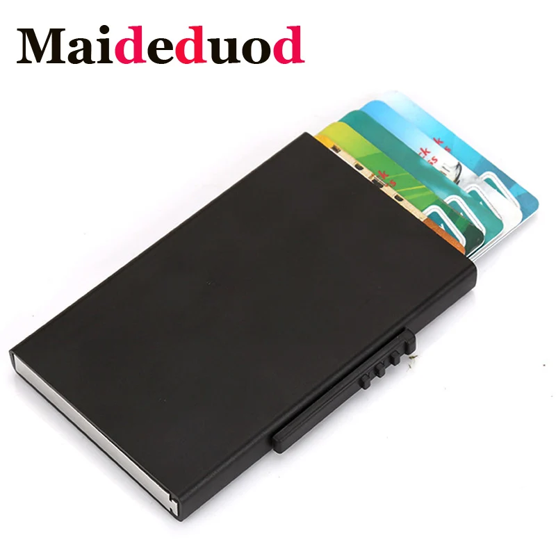 

Maideduod Aluminum Wallet Pocket ID Card Holder Rfid Blocking Mini Slim Metal Wallet Automatic Pop up Credit Card Case Protector