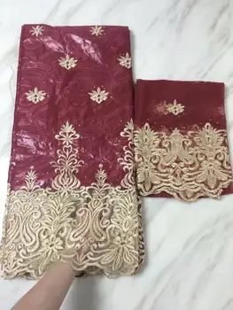 

Wine Red Gold African fabric bazin riche high quality bazin brode getzner with french lace fabric beaded bazin riche dress