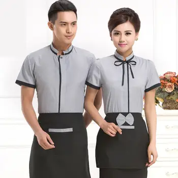 

Hotel Uniform Summer Female Fast-food Restaurant Waiter Work Wear Short Sleeved uniforme service nettoyage J278