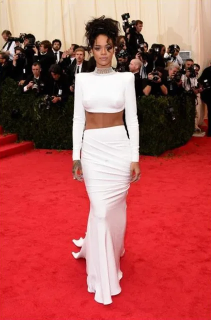 Rihanna White Dress Long Sleeve Two 