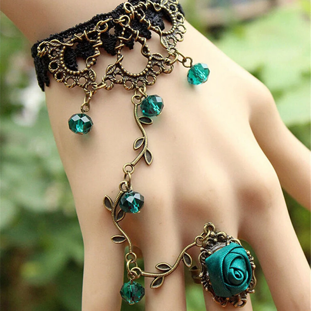 

Lace Bracelet Green Stone Bangle For Women Jewelry Gift Leaf Shape Bead Tassel Charm Rose Flower Slave Bracelets
