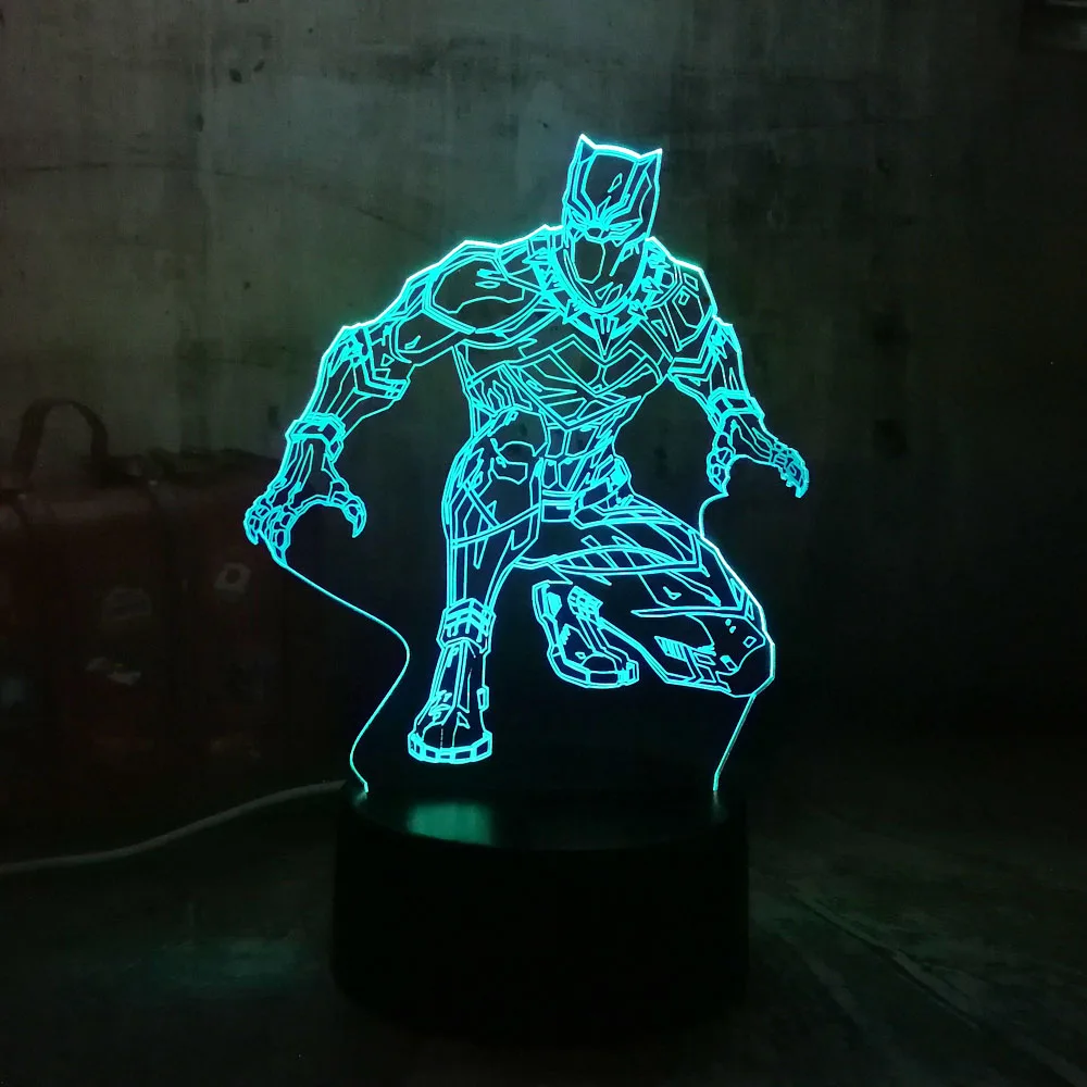 Крутой черный пантера герой комиксов Marvel 3D светодиодный Ночник светильник RGB 7