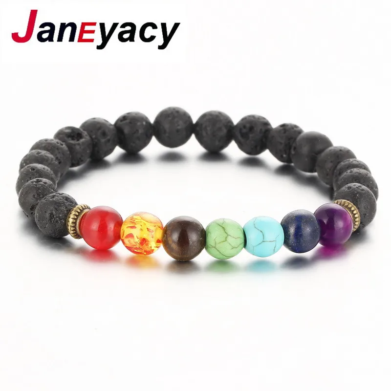 

New Design Men 's Bracelet Volcanic Stone Natural Fashion Volcanic Stone Multi - Color Beads Energy Beads Elastic Bracelet Jewel