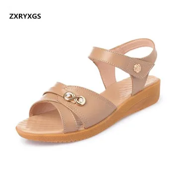 

Light Soft Comfortable Summer Women Sandals Open Toe Casual Sandals 2019 New Plus Size Cool Genuine Leather Shoes Flat Sandals