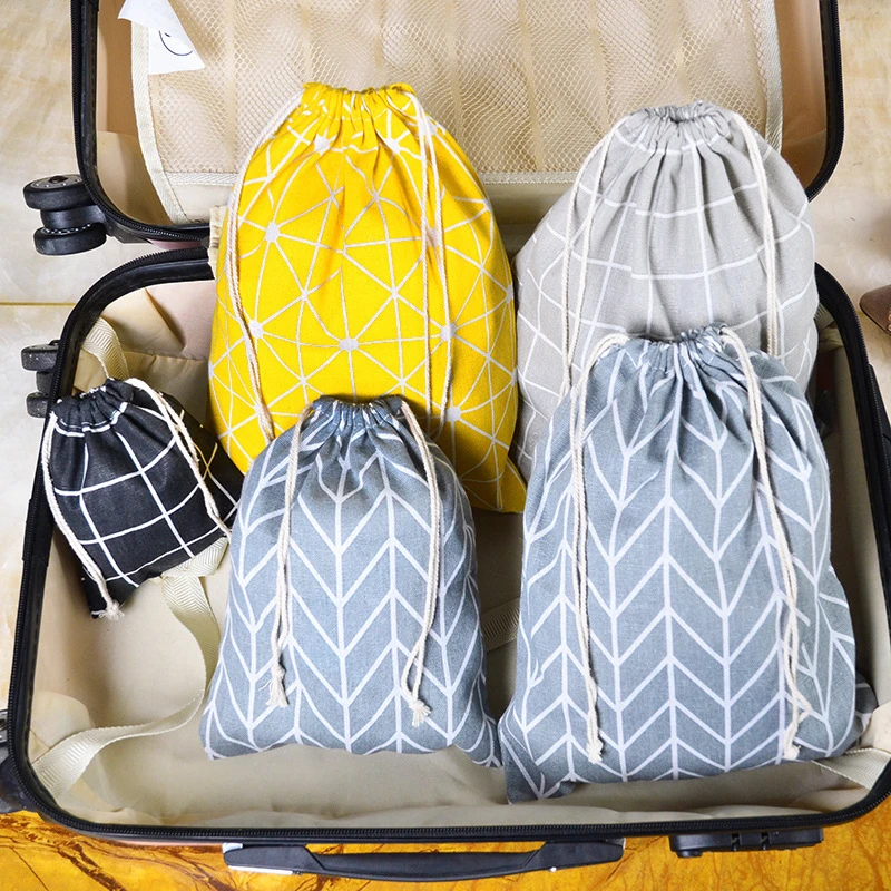 1 PC Cotton and linen drawstring bundle pocket small clear travel cloth
