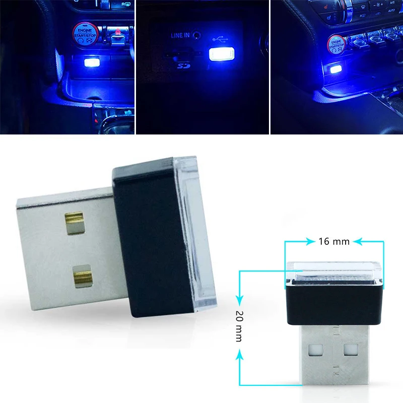 Миниатюрный USB плагин синий светодиодный автомобиль внутренняя лампа для атмосферного освещения 20000h практичная