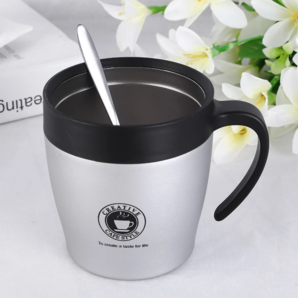 Stainless Steel Travel Mug Water Coffee Cups with Handle and Lid 300ML for Outdoor Camping Picnic Travel Drinkware