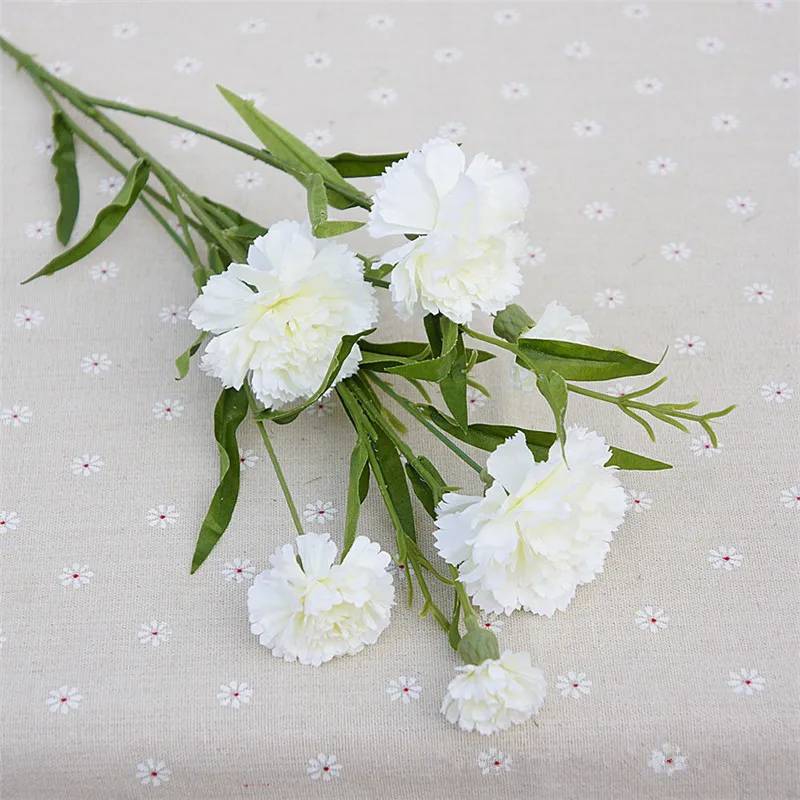 Flone 6 Heads Artificial Carnation Flower Simulation Small Carnation Fake Silk Flower Branch Home Decor Floral Festival Gift (9)