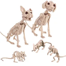Halloween rekwizyty do dekoracji zwierząt szkielet mysz pies kot czaszka kości ozdoby Hallowmas Horror nawiedzony dom strona dekoracji tanie tanio Z tworzywa sztucznego Halloween Decoration Props Ornaments