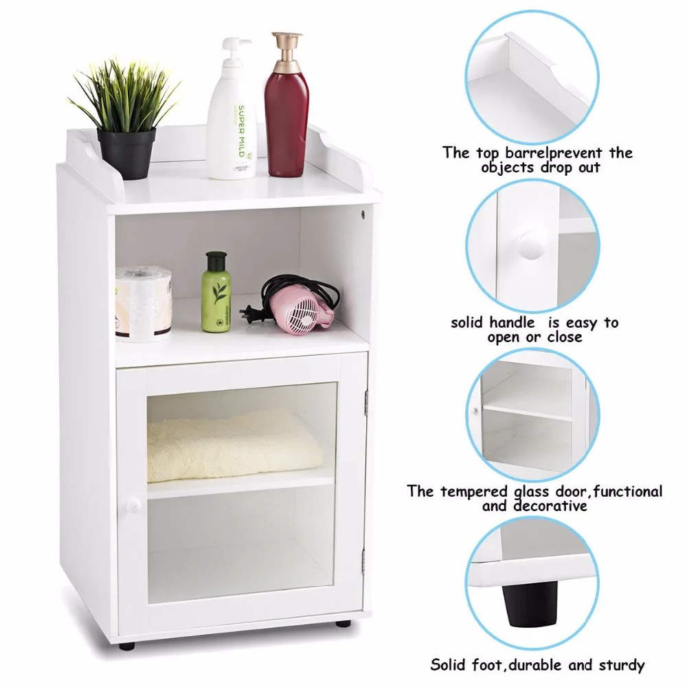 Giantex Bathroom Floor Cabinet End Table Storage Adjustable Shelf Organizer W/Door White HW59316